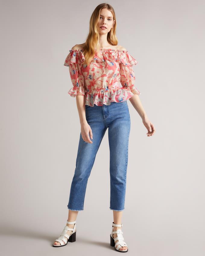 Hauts Ted Baker Off The Shoulder With Elasticated Waist Rose Femme | ZRN-24958506